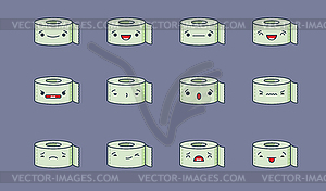 Kawaii toilet paper emoji set - vector clipart