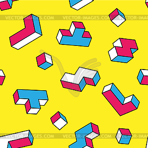 Game blocks seamless pattern on yellow background - stock vector clipart