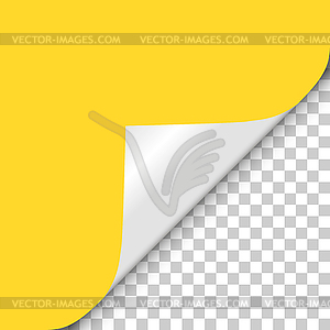 Yellow page twisted angle of shadow to transparent - vector image