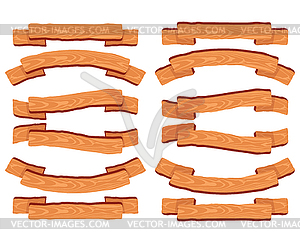 Cartoon brown wooden plate and ribbons. set isolate - vector clipart