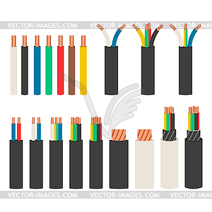 Electrical cables. Set with varieties of electric - vector image