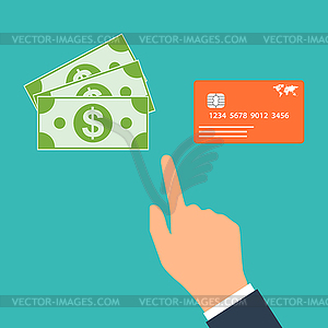 Choose between cash and credit card - vector clipart