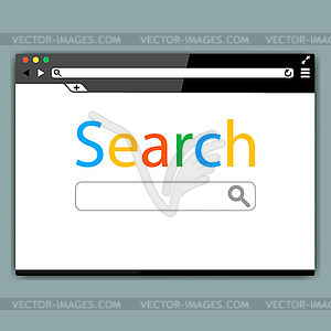 Простое окно браузера на сером фоне. браузер - векторный дизайн
