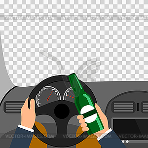 Man using alcohol while driving car is conceptual - royalty-free vector image