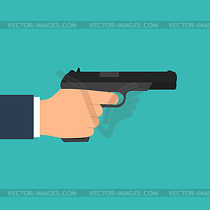 Gun is in his hand. hand holds gun - vector clip art