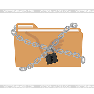 Metal chain and padlock, folder. File protection. - vector clipart