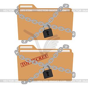 Metal chain and padlock, folder. File protection. - vector clip art