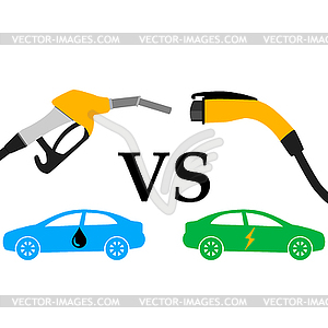Electric car and fuel fight concept - vector image
