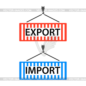 Port crane lift two red cargo containers with impor - vector clipart