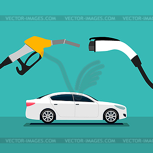 Electric car and fuel fight concept - vector clip art