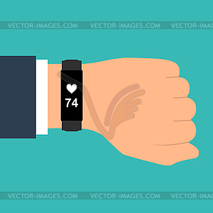 Fitness tracker on hand. Sport accessories smart - vector image