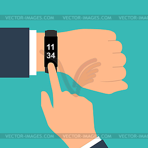 Fitness tracker on hand. Sport accessories smart - vector clipart