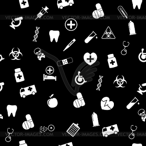 Seamless pattern with Medical Icons in flat style - vector clipart