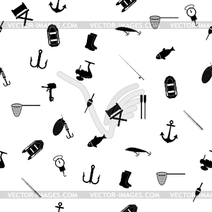 Fishing elements. Graphic seamless pattern - vector clipart