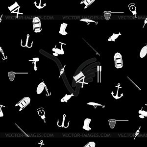 Fishing elements. Graphic seamless pattern - white & black vector clipart