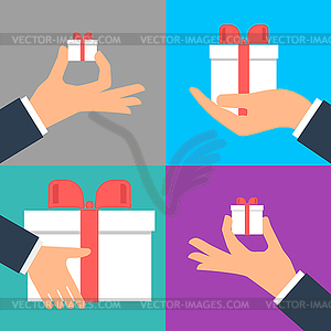 Square button. icon Flat icons. Hand holding small - vector clipart