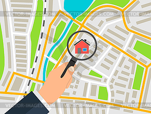 Search house on map banner concept, - vector image