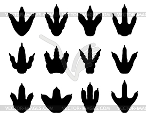 Footprints of dinosaurs - white & black vector clipart