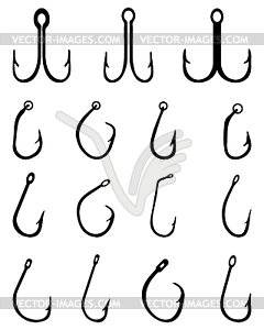 Different fishing hooks - vector clip art