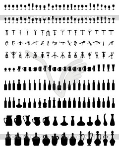 Bottles, glasses and corkscrew - vector clip art