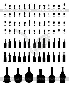 Bowls, bottles and glasses - vector image