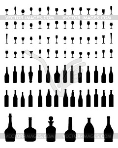  bowls, bottles and glasses - vector clip art