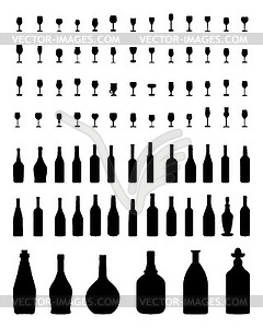 Bowls, bottles and glasses - vector clip art