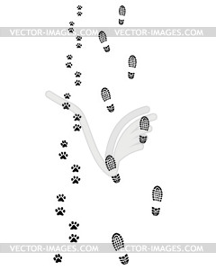 Следы человека и собаки - клипарт в векторе / векторное изображение