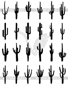 Silhouettes of different cactus - vector clipart