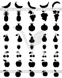 Черные силуэты фруктов - изображение в векторном формате