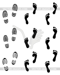 Prints of human feet and shoes - vector clip art