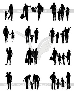 Black silhouettes of families - vector clipart