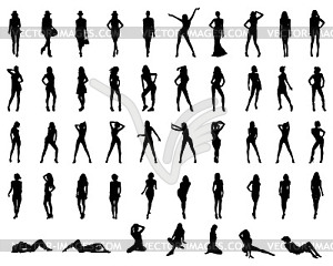 Black silhouettes of girls - vector clip art