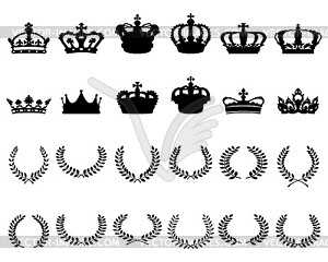 Crowns and laurel wreaths - vector image