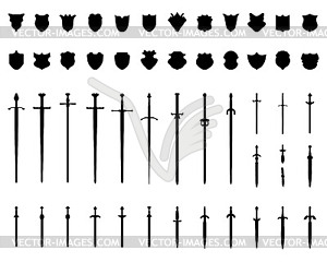 Silhouettes of shields and swords - vector clipart