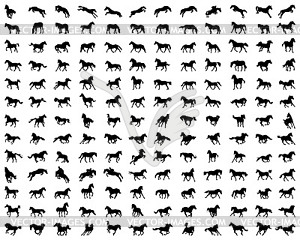 Big set of horses silhouettes - vector clipart