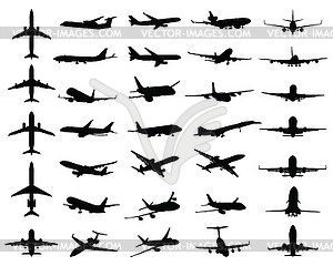 Black silhouettes of aircrafts - vector clipart