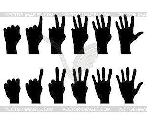 Силуэты рук, подсчет пальцев - иллюстрация в векторном формате