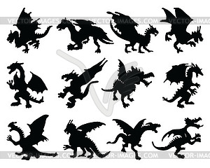 Black silhouettes of dragons  - vector image