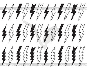 Black icons of thunder lighting  - vector clip art