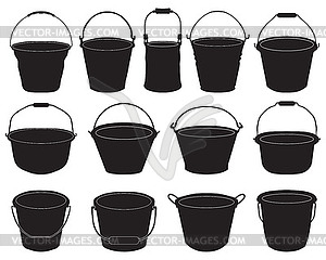 Black silhouettes of garden buckets  - vector image