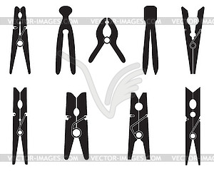 Black silhouettes of clothespins - vector clipart / vector image