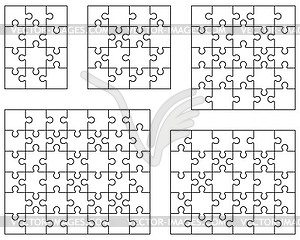 Отдельные части пяти белых пазлов  - клипарт в векторном виде