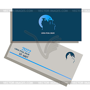 Business card with logo building and moon - vector clip art