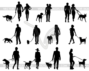 Люди с собаками - векторный рисунок