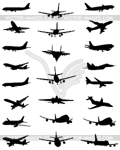 Silhouettes of aircrafts - vector clipart / vector image