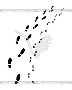 Footprints of man and dog - vector clipart