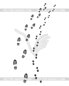 Footprints of man and dog - vector image