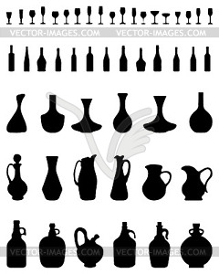 Bowls, bottles and glasses - vector clipart