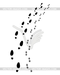 Footprints of man and dog - vector clipart
